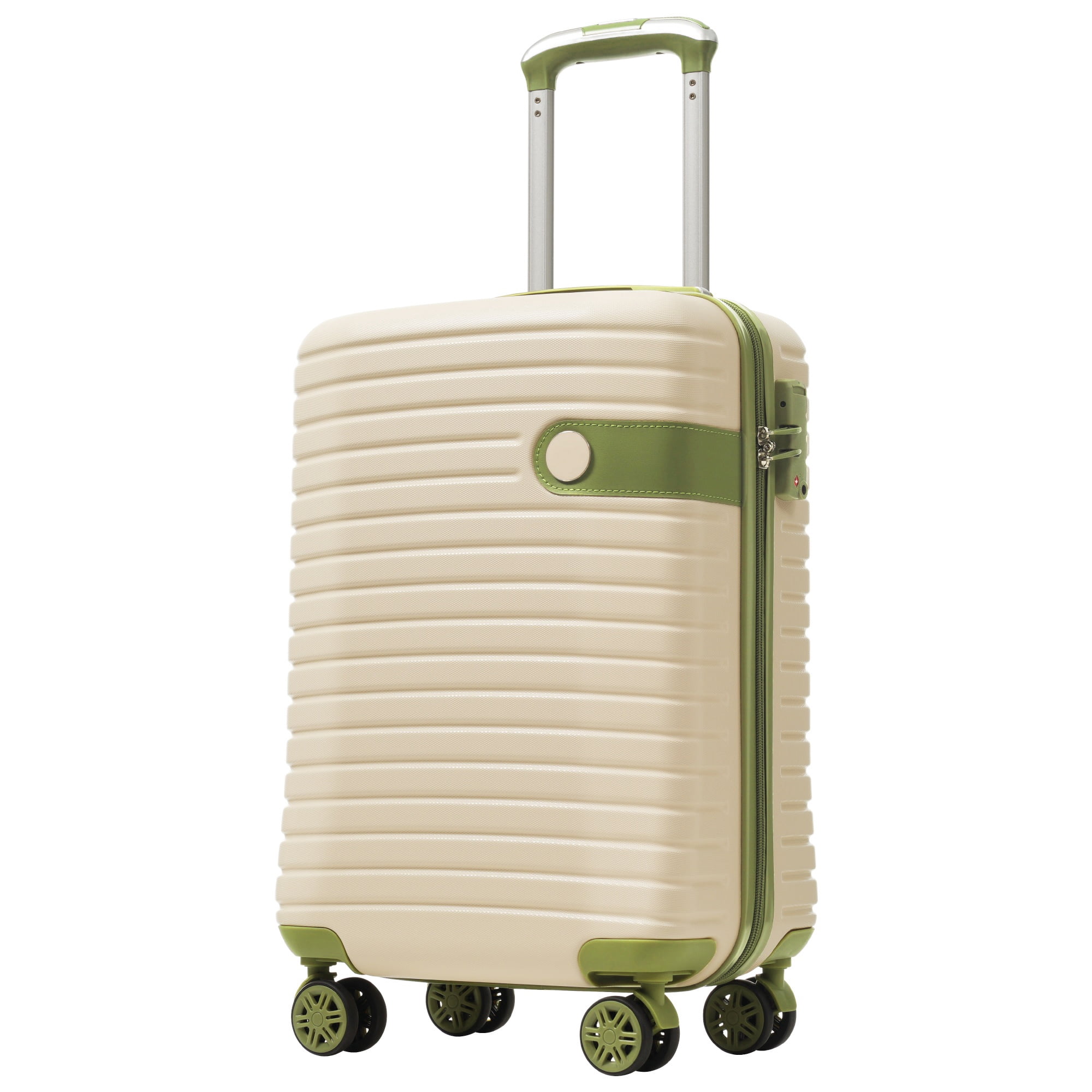 3 Piece Carry On Luggage Set, 20 Inch Airline Approved Hardside Suitcase, 22x14x9 Lightweight ABS Luggage with Spinner Wheels, Weekender Bag & Toiletry Bag, White Green