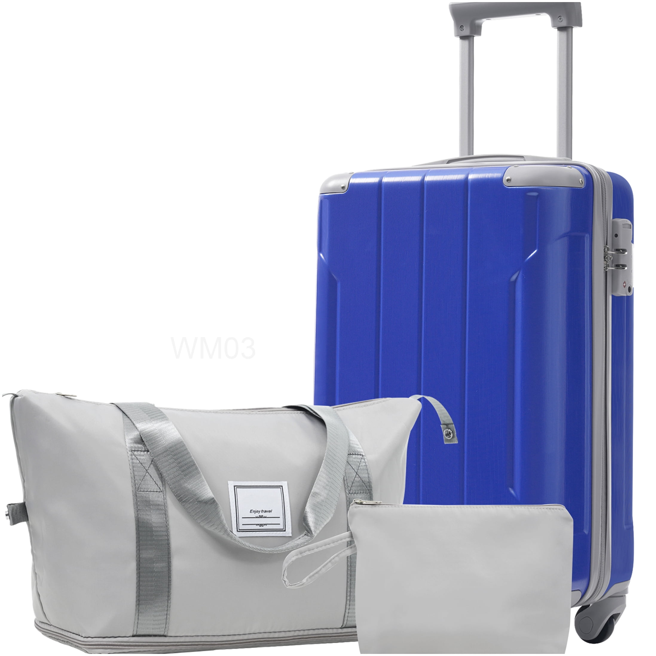 Lightweight 20 Inch Carry On Luggage 3 Piece Set, ABS Hardshell Spinner Suitcase with TSA Lock, Expandable Duffel Bag & Toiletry Bag for Weekend Travel, Blue