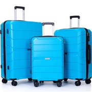 3 Piece Carry on Luggage Sets, Hard Shell Nested Spinner Suitcase Luggage Set with Spinner Wheels and TSA Lock for Travel Trips Business, 20" 24" 28", Blue