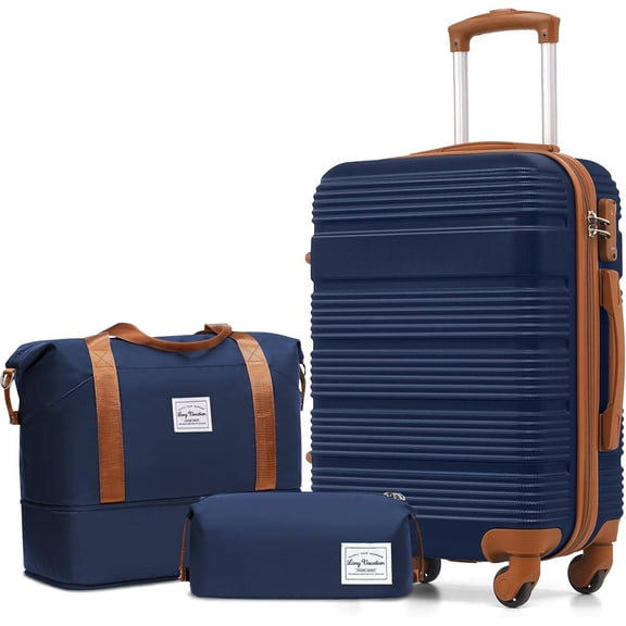 3 Piece Carry On Luggage 20 Inch Carryon Suitcase with Spinner Wheels, ABS+PC Hardshell Suitcase set with TSA Lock & Zipper