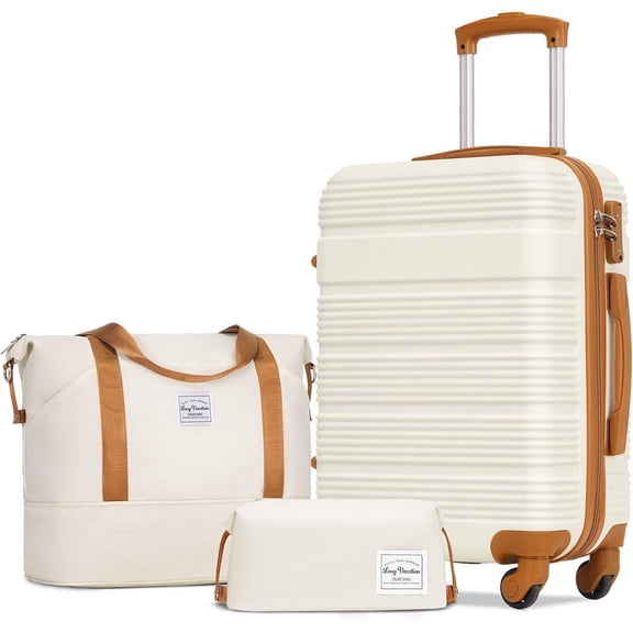 3 Piece Carry On Luggage 20 Inch Carryon Suitcase with Spinner Wheels, ABS+PC Hardshell Suitcase set with TSA Lock & Zipper