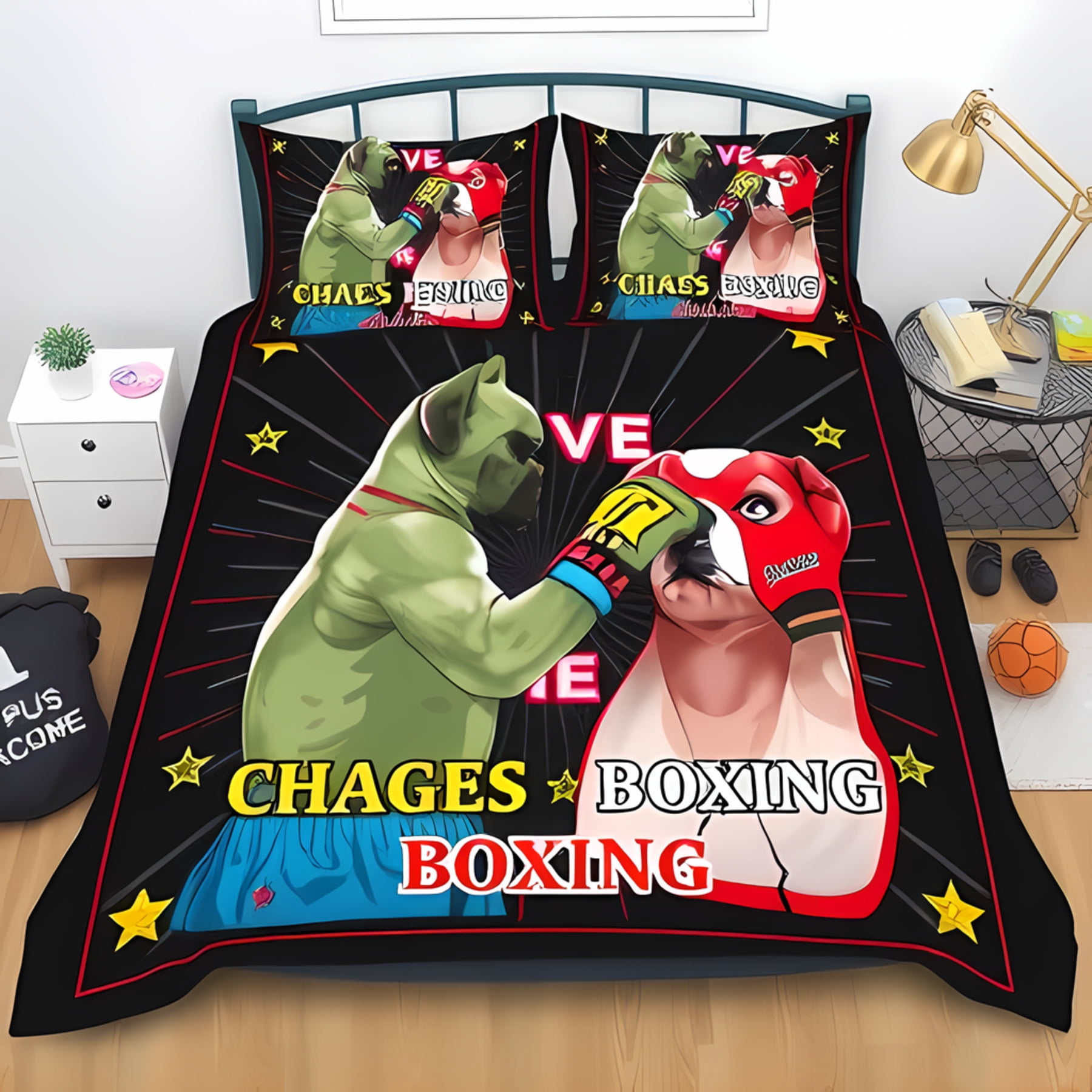 3-Piece Cartoon Animal Boxing Duvet Cover Set - Green Muscular & Red ...