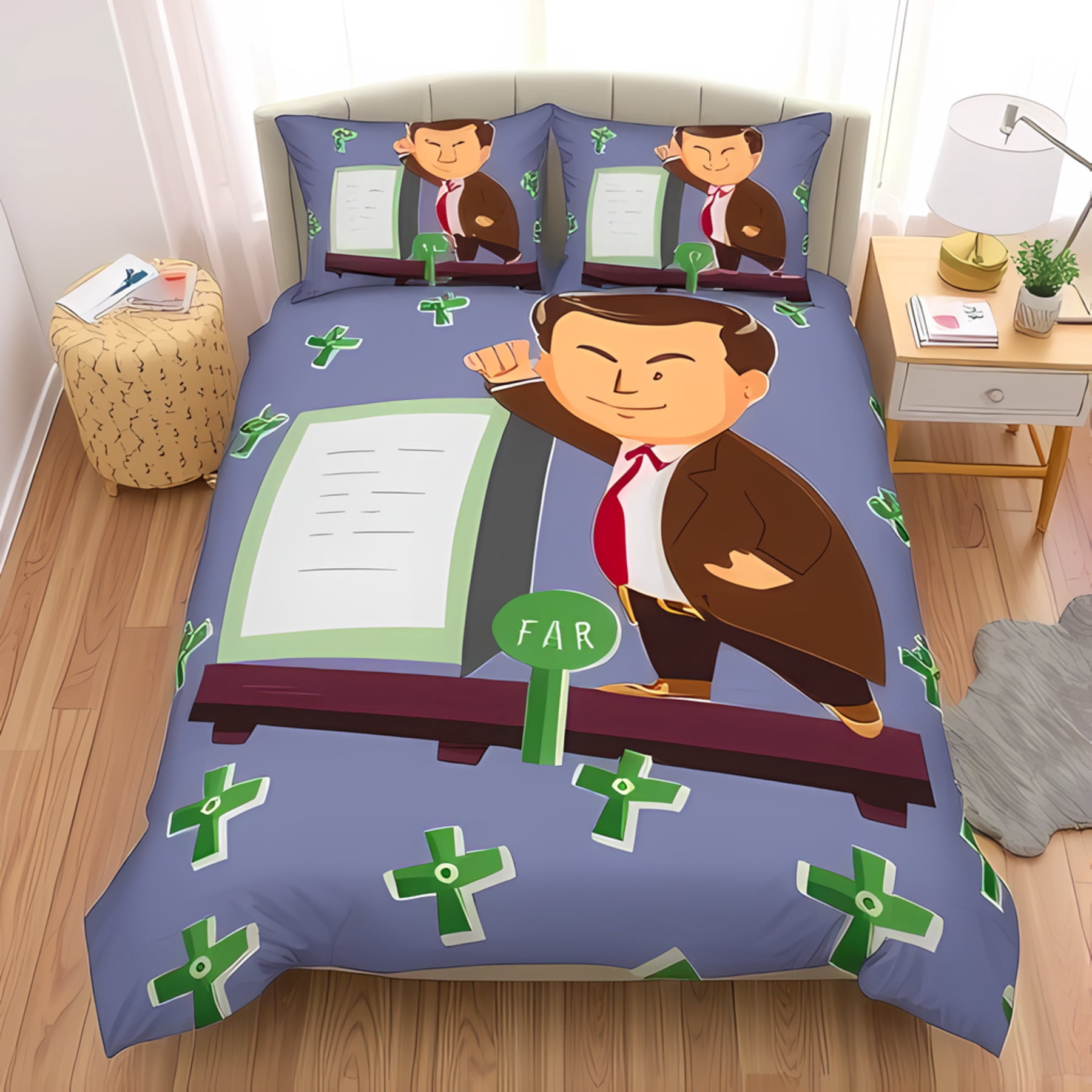 3-Piece Cartoon Character Duvet Cover Set - Suit & Tie Design on Podium ...