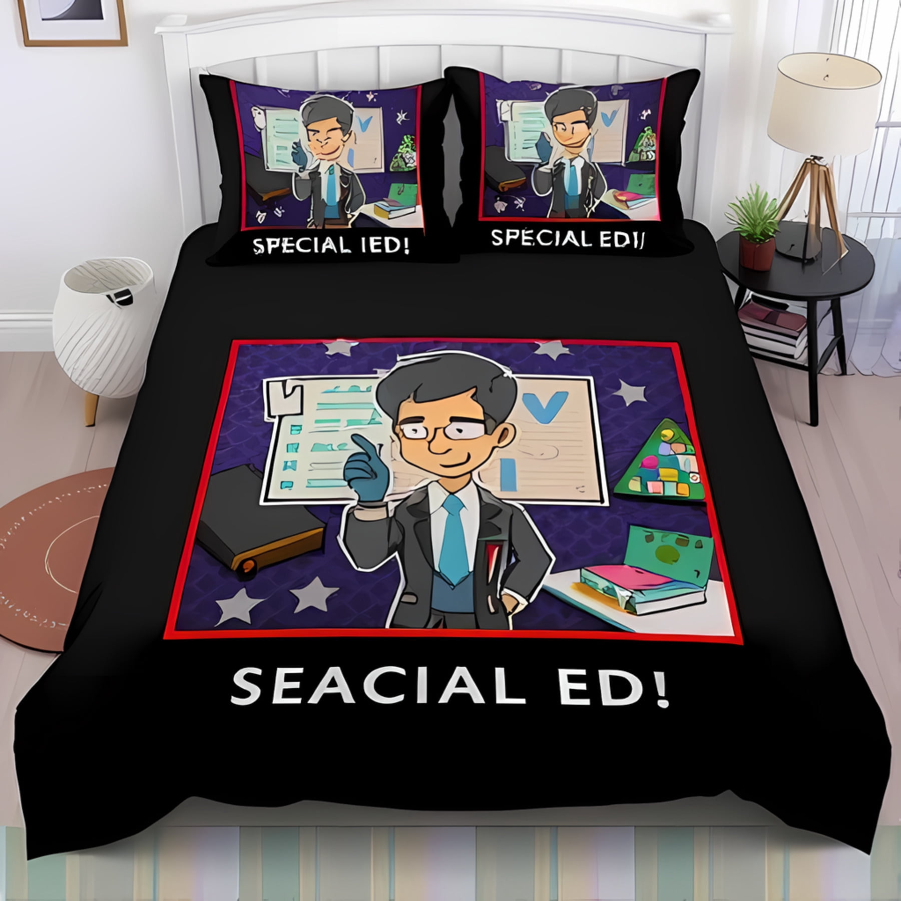 3-Piece Cartoon Character Duvet Cover Set with Black Bedspread Red ...