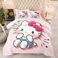 3 Piece Cartoon Cute Cats Kawaii Comforter Set with 2 Pillowcases