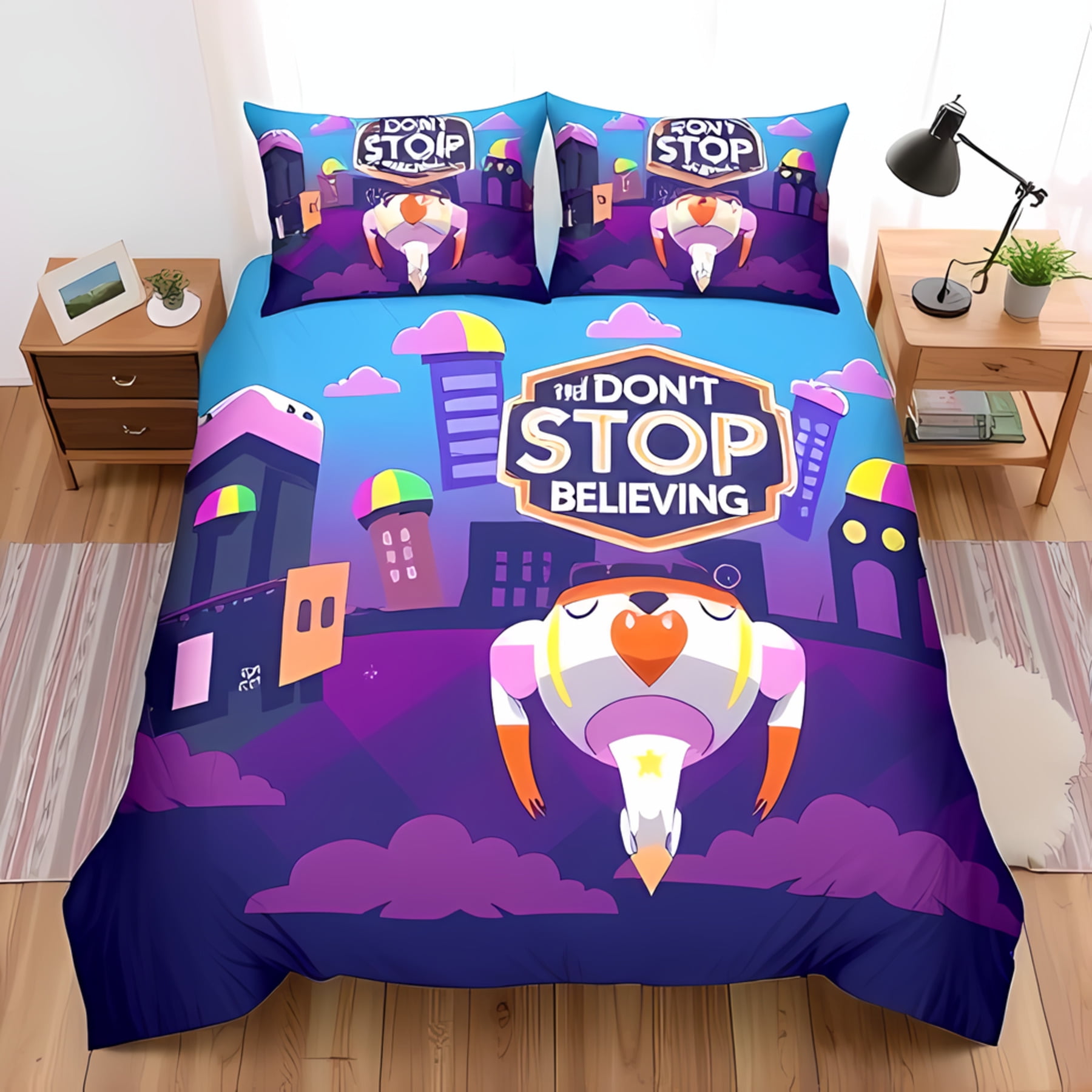 3-Piece Cartoon Duvet Cover Set - Vibrant Cityscape Design with ...