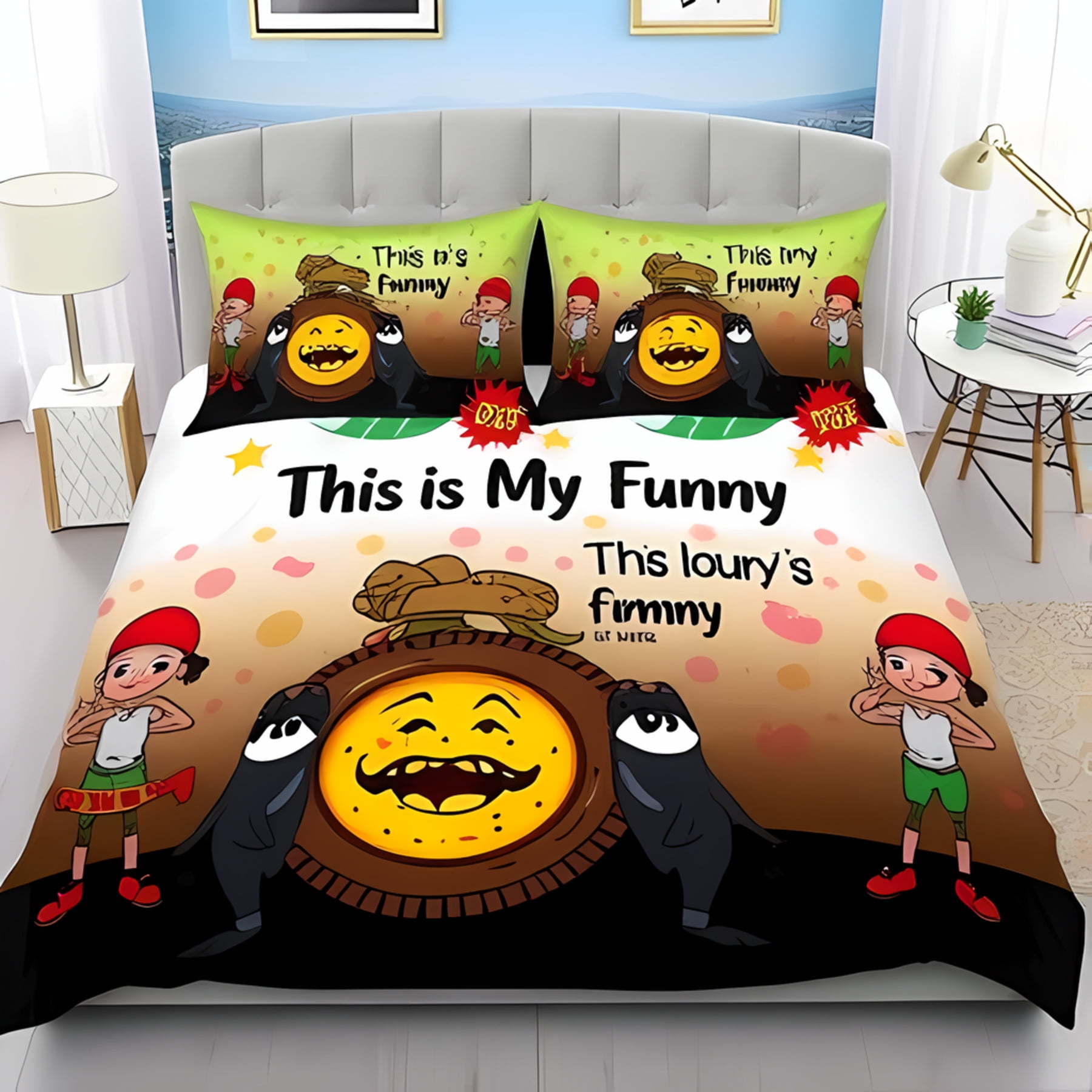 3-Piece Cartoon Duvet Cover Set - White Comforter with Cheerful ...