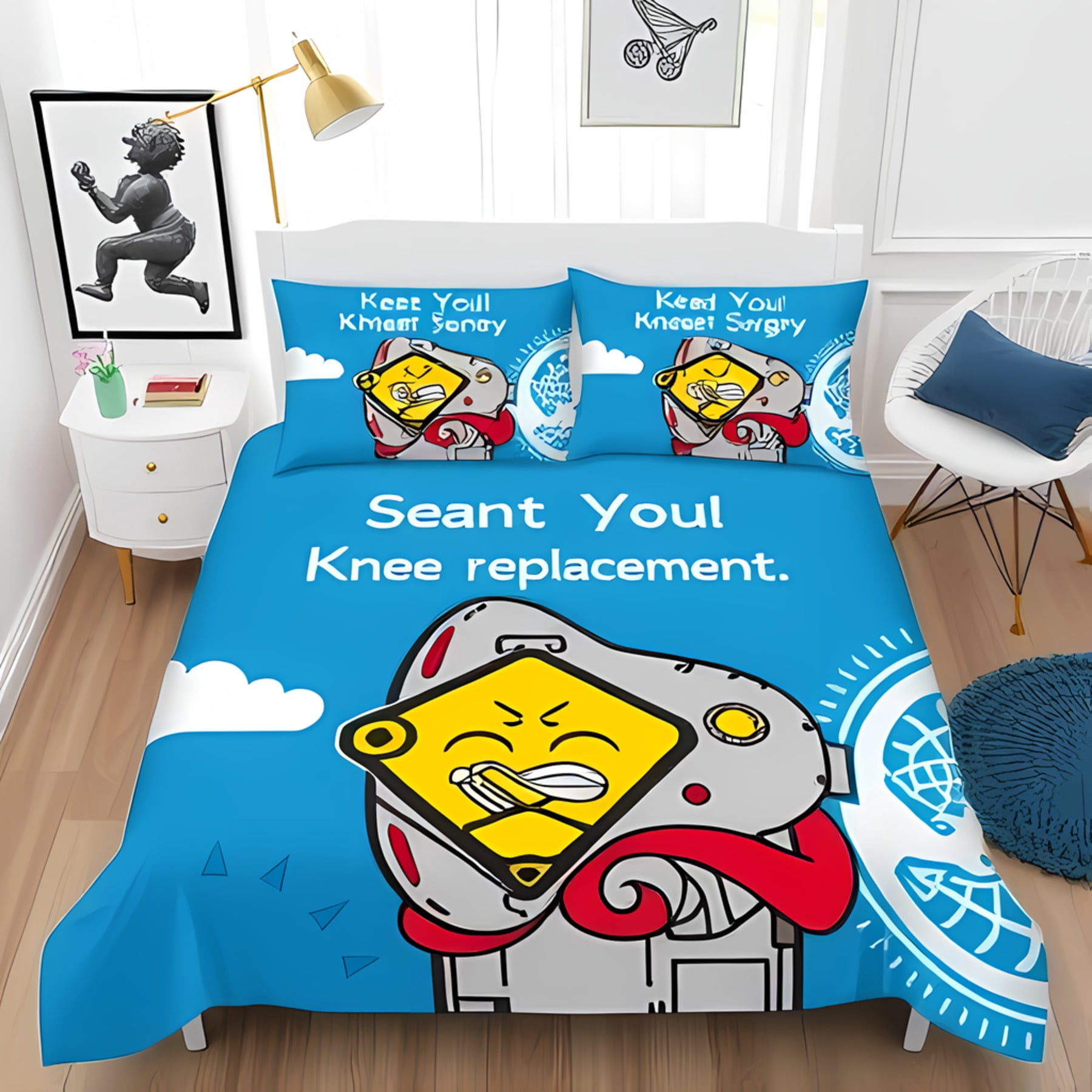 3-Piece Cartoon Duvet Cover Set with Blue Comforter Fun Character ...