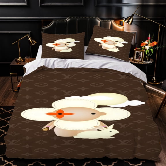 3-Piece Cartoon Sheep Duvet Cover Set - Brown Patterned Bedding for Cozy Bedrooms Soft and Stylish Design