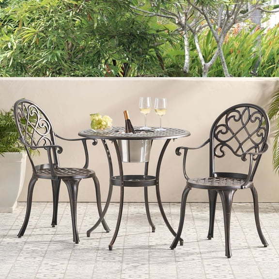 3-Piece Cast Aluminum Bistro Set with Ice Bucket / Fit Entertaining Needs in Outdoor Spaces