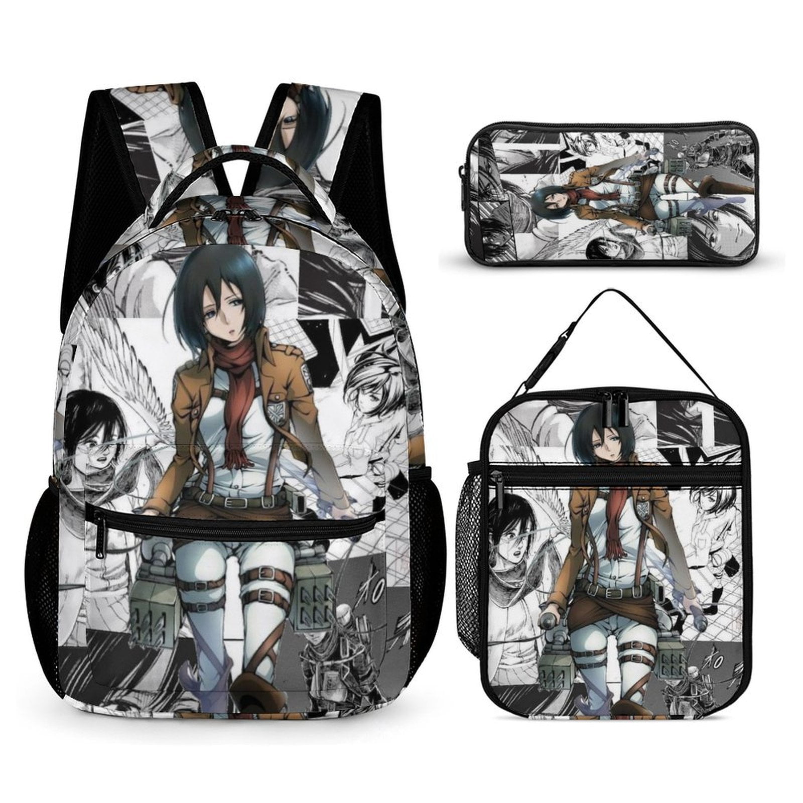 3 Piece Casual Backpack Set Attack on Titan Mikasa Ackerman Shoulder ...