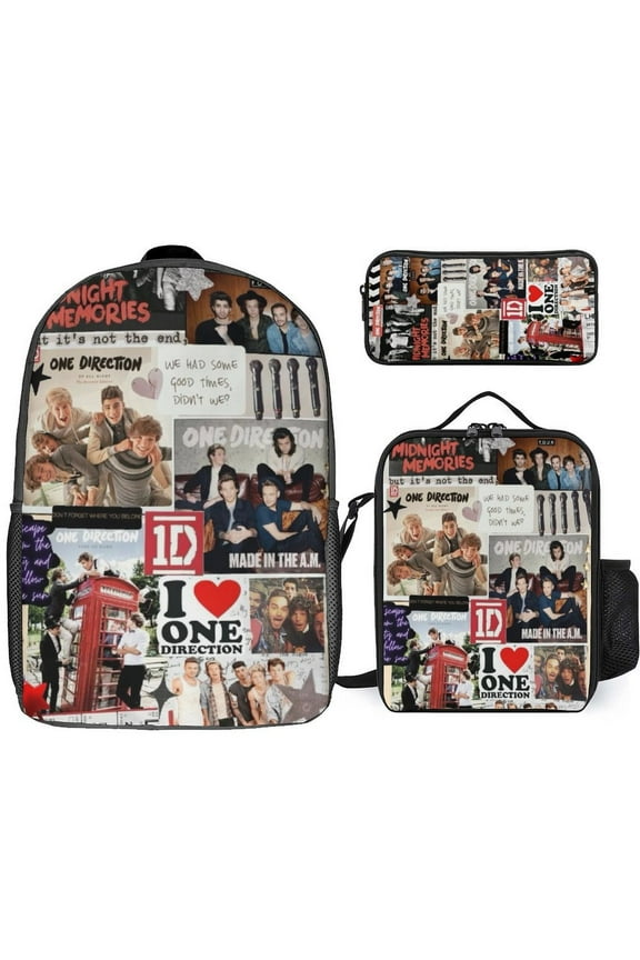3 Piece Casual Backpack Set One Direction Backpacks Daypacks with Lunch Bag Knapsack Outdoor Travel