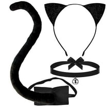 3 Piece Cat Ears And Tail Accessory Set Cat Ears Headband Long Tail And Choker Necklace For Dress Up Parties And Animal Themed Party Sup Headband Women Thin Hair Bands with Teeth Headbands Stretchy