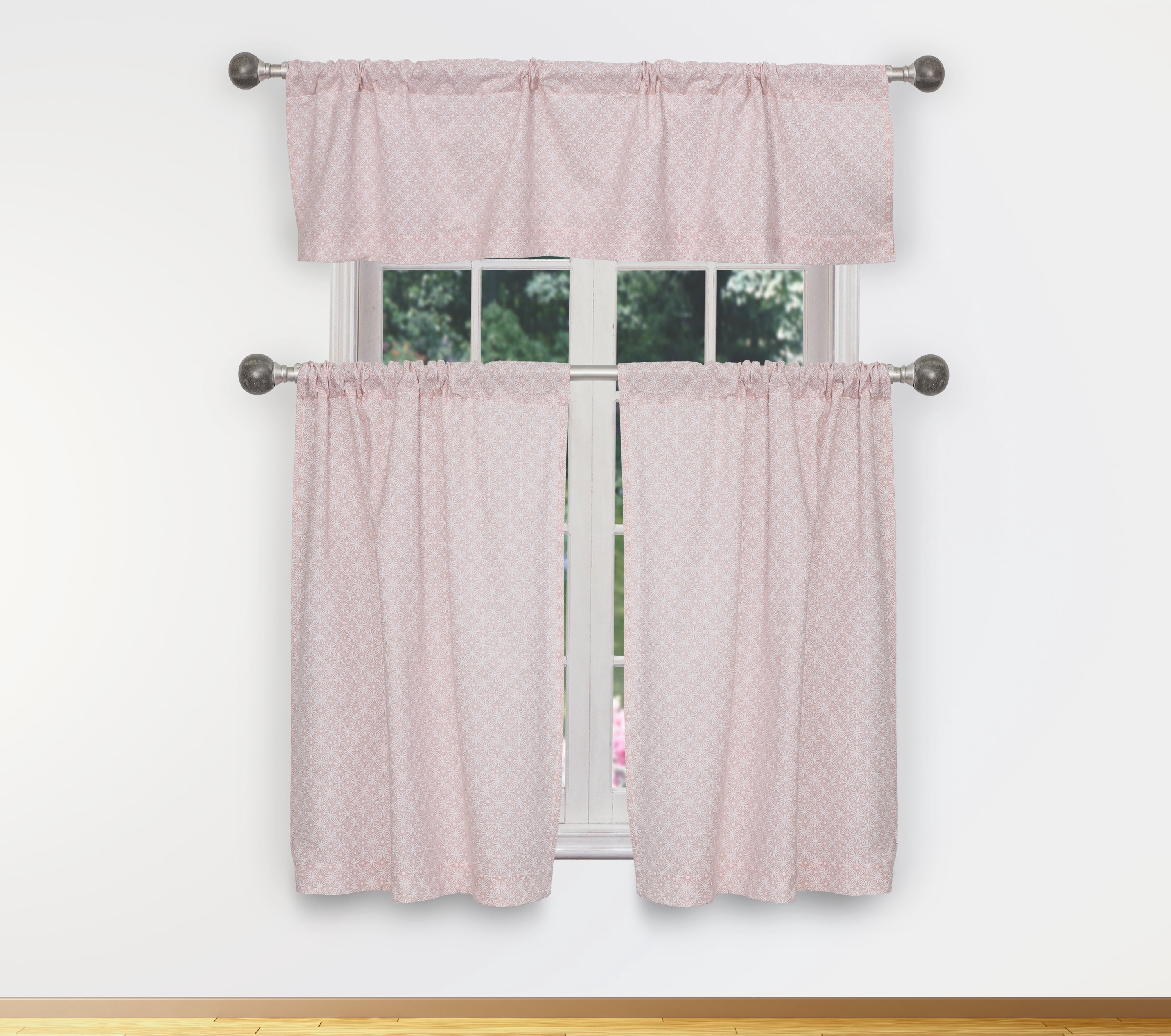 3-Piece Celestia Kitchen Curtain Set 58 in. W x 15 in. L in Blush