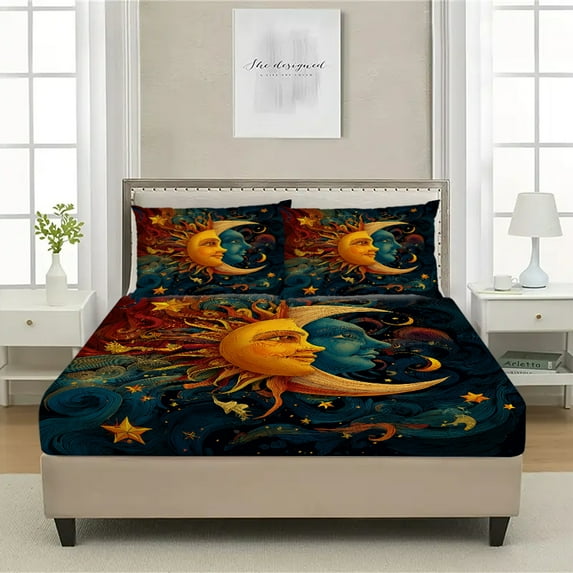 3-Piece Celestial Duality Print Bed Sheet Set - Ultra Soft Fitted Sheet & Pillowcases, Floral Bedding Collection for Girls, Teens and Adults