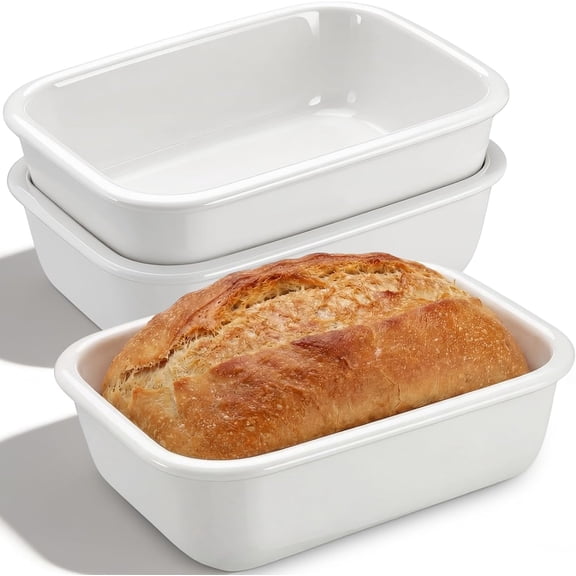 3-Piece Ceramic Bread Baking Pan Set, for Baking Bread 9 x 6.5 Inch White Non-stick Rectangular Cake Baking Pan Ceramic Bread Baking Container Cooking Home Kitchen, Suitable for Oven Microwave, Dishw