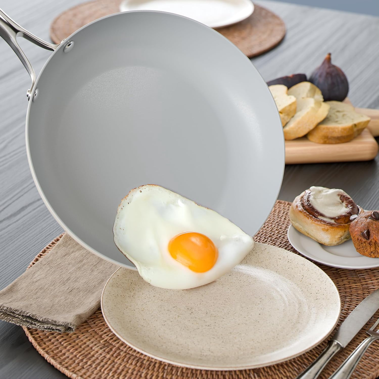 3 Piece Ceramic Frying Pan Set - 8, 10, 12 Inch Non Stick, Non Toxic, Dishwasher and Oven Safe
