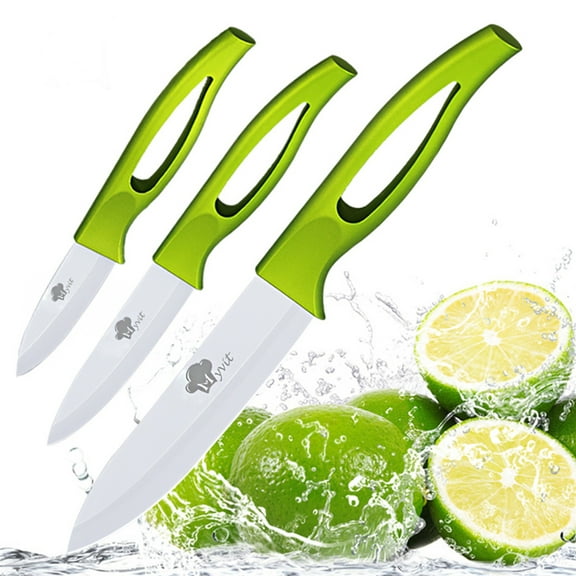 3-Piece Ceramic Knife Set Fruit Knife Sharp Slicing Knives Hangable Cutter Tool with Knife Sheaths for Cheese, Tomatoes, Potatoes, Vegetables, Fruits (Green)