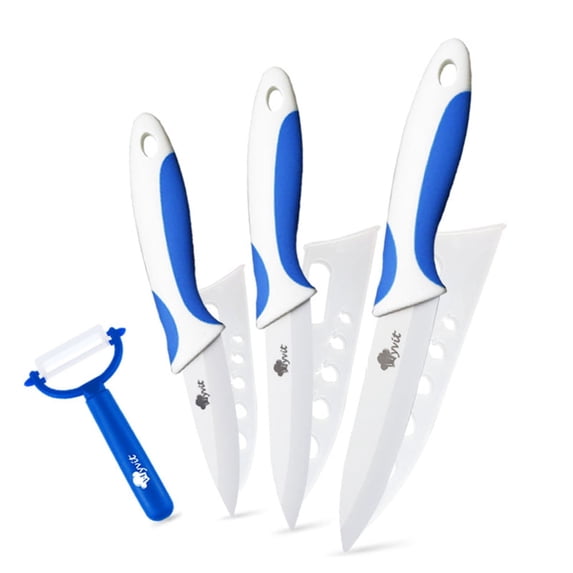 3-Piece Ceramic Knife Set with Covers-Sharp White Blade Rust Proof Kitchen Knives Stain Resistant Household Vegetables Slicing Tool