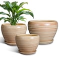 thumbnail image 1 of Round Flower Pots 6+8+10 Inch for Indoor Plants Modern Ceramic Planter with Saucer for Orchids & Flowers Housewarming Gift for Mom Yellow, 1 of 8