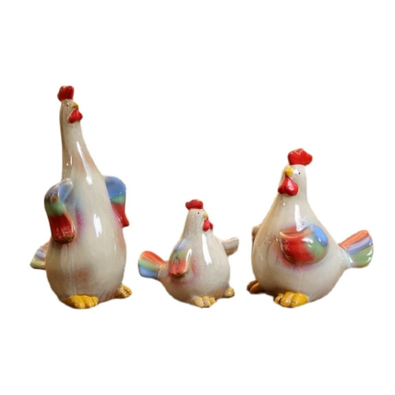 3 Piece Ceramic Rooster Hen Figurine Set Easter Farm Animal Statues For Home Kitchen Shelf Table Decor