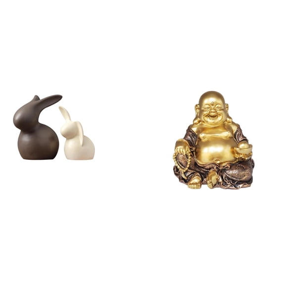 3 Piece Ceramic Statue Buddha Figurine Bunny Ornament Artistic Resin Material for Home Office Tabletop Decor
