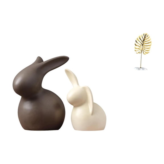 3 Piece Ceramic Statue Leaf Sculpture Art Ornament Iron Material for Home Office Table Garden Decor