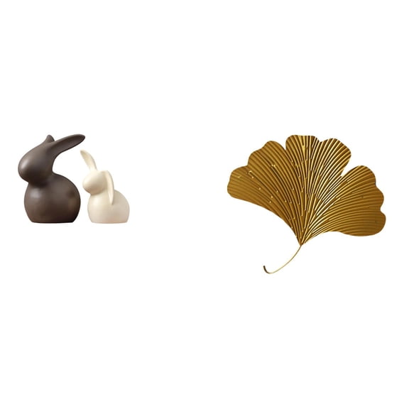 3 Piece Ceramic Statue Leaf Wall Sculpture Wrought Iron Material for Living Room Office Decor