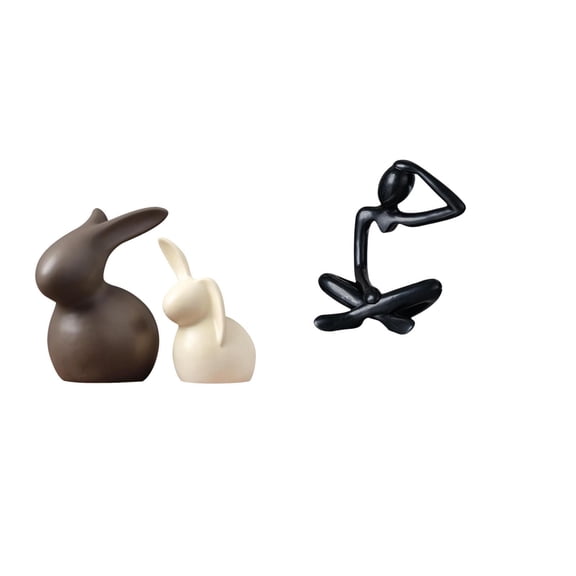 3 Piece Ceramic Statue Thinker Abstract Sculpture Porcelain Artistic Decor for Home Cabinet Office Shelf