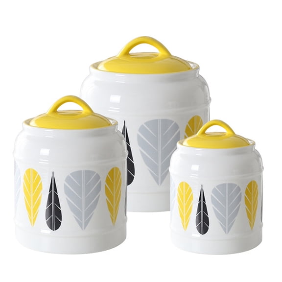 3-Piece Ceramic Storage Jar Set, Airtight Canisters with Lids, Decorative Sealed Food Containers for Kitchen Countertop and Pantry, Ideal for Flour, Sugar, Beans, Candy and Dry Food
