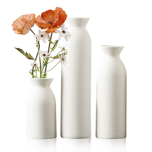 3-Piece Ceramic Vase Set, Small Decorative Vases, Modern Boho-Shabby Chic Style, Perfect for Displaying Pampas Grass and Dried Flowers, Home Decor, Beige