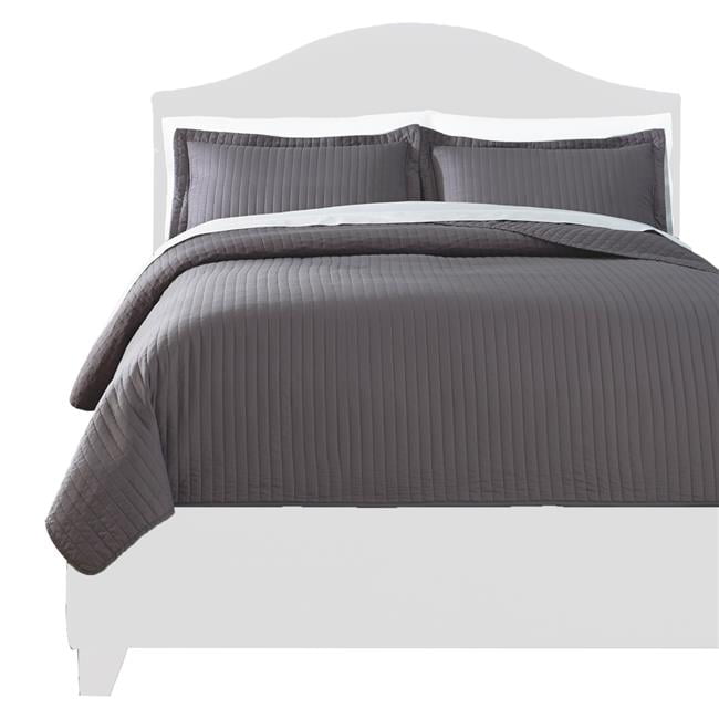 3 Piece Chanel Stitched Queen Comforter Set, Gray 
