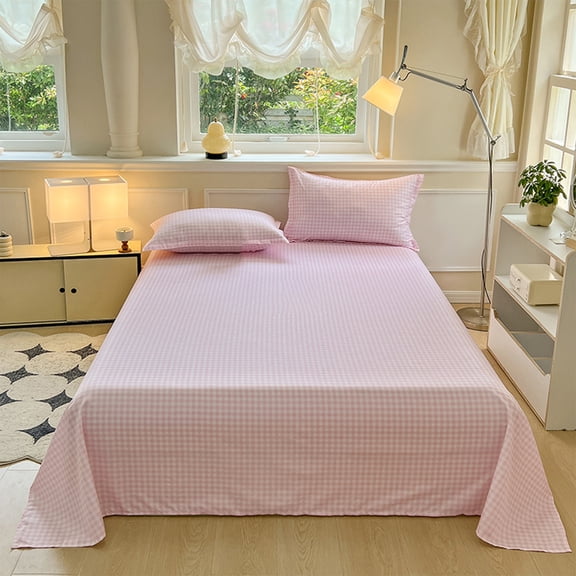 3-Piece Checkered Sheet Set, 220x230cm Flat Sheet + 2 Pillowcases, Soft Breathable Bedding for All Seasons, Machine Washable, Multiple Colors Available