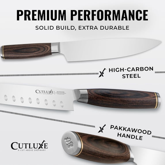 3-Piece Chef Knife Set – Ultra Japanese Kitchen Knives, High Carbon Stainless Steel Blades, Full Tang Pakkawood Handles – Shinobi Series