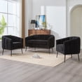thumbnail image 1 of 3-Piece Chenille Small Living Room Items Set with Metal Legs, Channel Tufted Sofa Conversation Set for Living Room/Bedroom/Balcony/Office/Reception/Apartment, Loveseat & 2 Accent Chair,Black, 1 of 9