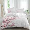 thumbnail image 1 of 3 Piece Cherry Blossom Duvet Cover Set Queen Size,Microfiber Comforter/Quilt Cover with Corner Ties and 2 Pillowcases,Spring Pink Floral Branches Watercolor All Season Bedding with Zipper Closure, 1 of 8