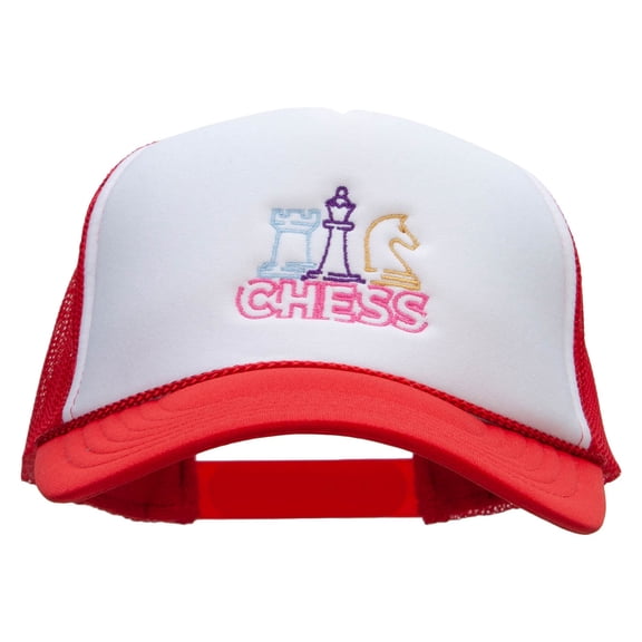 3 Piece Chess Embroidered Summer Foam Mesh Trucker Cap - Red White OSFM