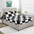thumbnail image 1 of 3 Piece Chex Fitted Sheet, 12" Deep Pocket, 300 Thread Count, Dual Color Fitted Sheet, Extra Long Staple 100% Egyptian Cotton, All Around Elastic - White & Black Solid, Twin Size., 1 of 4