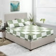 thumbnail image 1 of 3 Piece Chex Fitted Sheet, 15" Deep Pocket, 300 Thread Count, Dual Color Fitted Sheet, Extra Long Staple 100% Egyptian Cotton, All Around Elastic - White & Sage Solid, King Size., 1 of 4