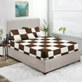 thumbnail image 1 of 3 Piece Chex Fitted Sheet, 22" Deep Pocket, 300 Thread Count, Dual Color Fitted Sheet, Extra Long Staple 100% Egyptian Cotton, All Around Elastic - White & Chocolate Solid, Full Size., 1 of 4