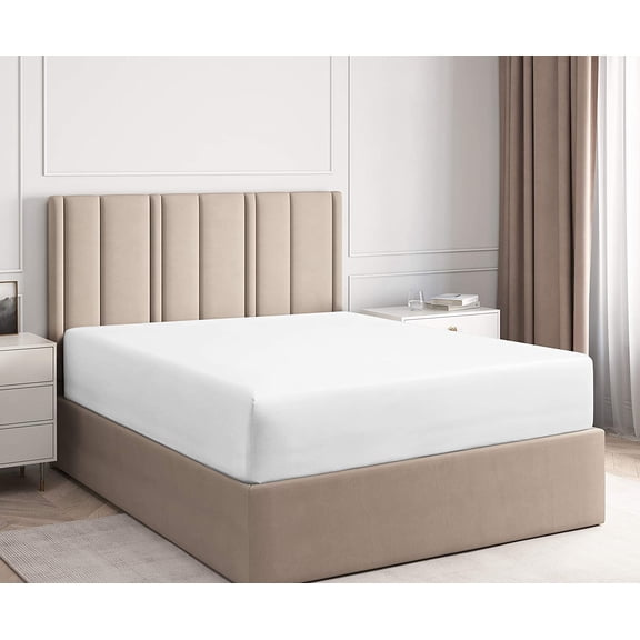 3 Piece Chex Fitted Sheet, 8" Deep Pocket, 300 Thread Count, Dual Color Fitted Sheet, Extra Long Staple 100% Egyptian Cotton, All Around Elastic - White Solid, King Size.