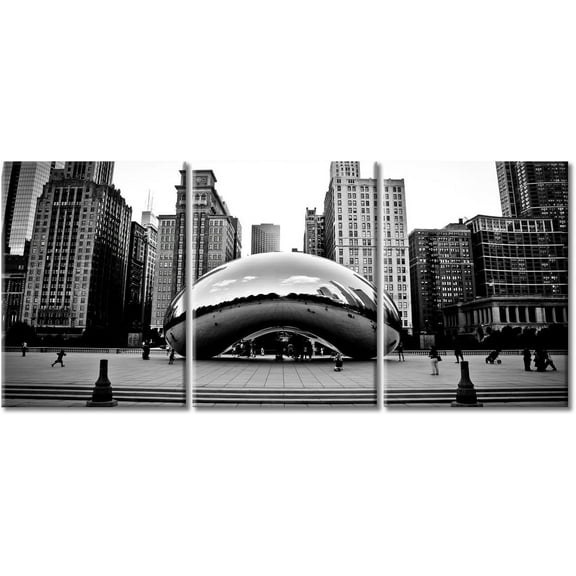 3 Piece Chicago Cityscape Canvas Art Wall Decor The Cloud Gate in Millennium Park Picture Canvas Paintings Illinois Famous Scenery Modern Wall Art Stretched and Framed Ready to Hang, 12"x16"x3 Panels