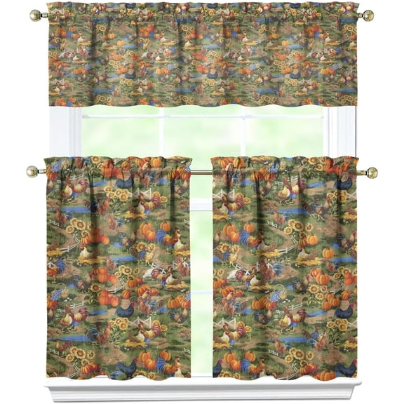 3 Piece Chicken Kitchen Curtains and Valances Set for Windows Rooster Kitchen Window Curtains Over Sink Decor 27.5x36 in
