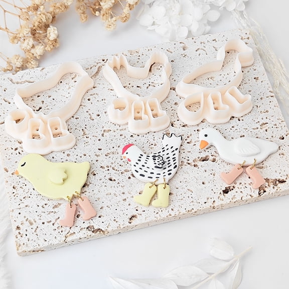 3-Piece Chicken and Duck Shoe Outline Clay Mold Set for DIY Jewelry Making