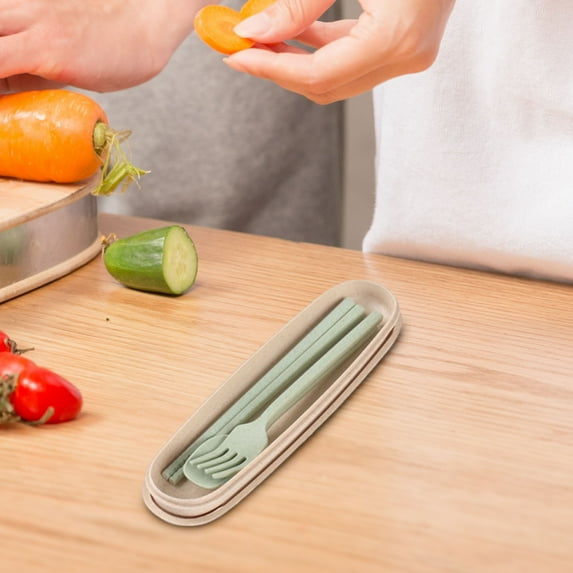 3-Piece Children Utensils Set Child Flatware Set Spoon Fork Chopstick Set with Travel Case for Kids Lunch Box