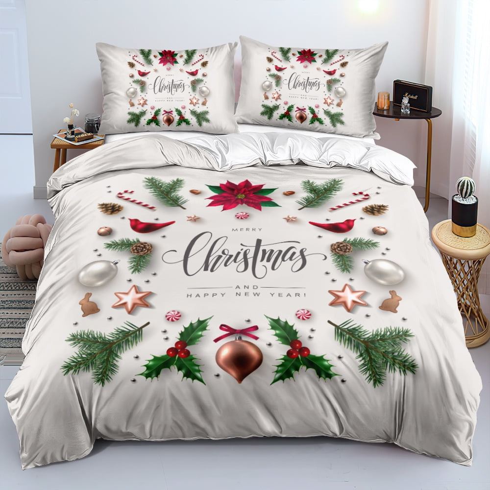 3 Piece Christmas Bedding Set Xmas Tree Elks Snowman Printed Quilt Coverlet for All Season