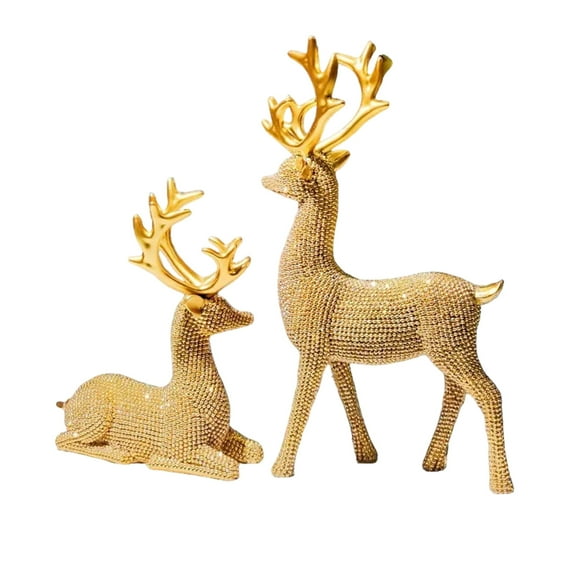 3-Piece Christmas Deer Ornaments Set, Shiny Gold/Silver/Red Deer Figurines Home Decor for Living Room TV Cabinet Wine Cabinet Xmas Holiday Gift