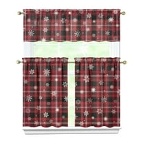 3-Piece Christmas Kitchen Curtain Set - Ruffled Valance and Tier Curtains with Rod Pocket, Fresh Winter Pattern for Farmhouse Kitchen Windows Decor, 54"x14"   27.5"x36"x2
