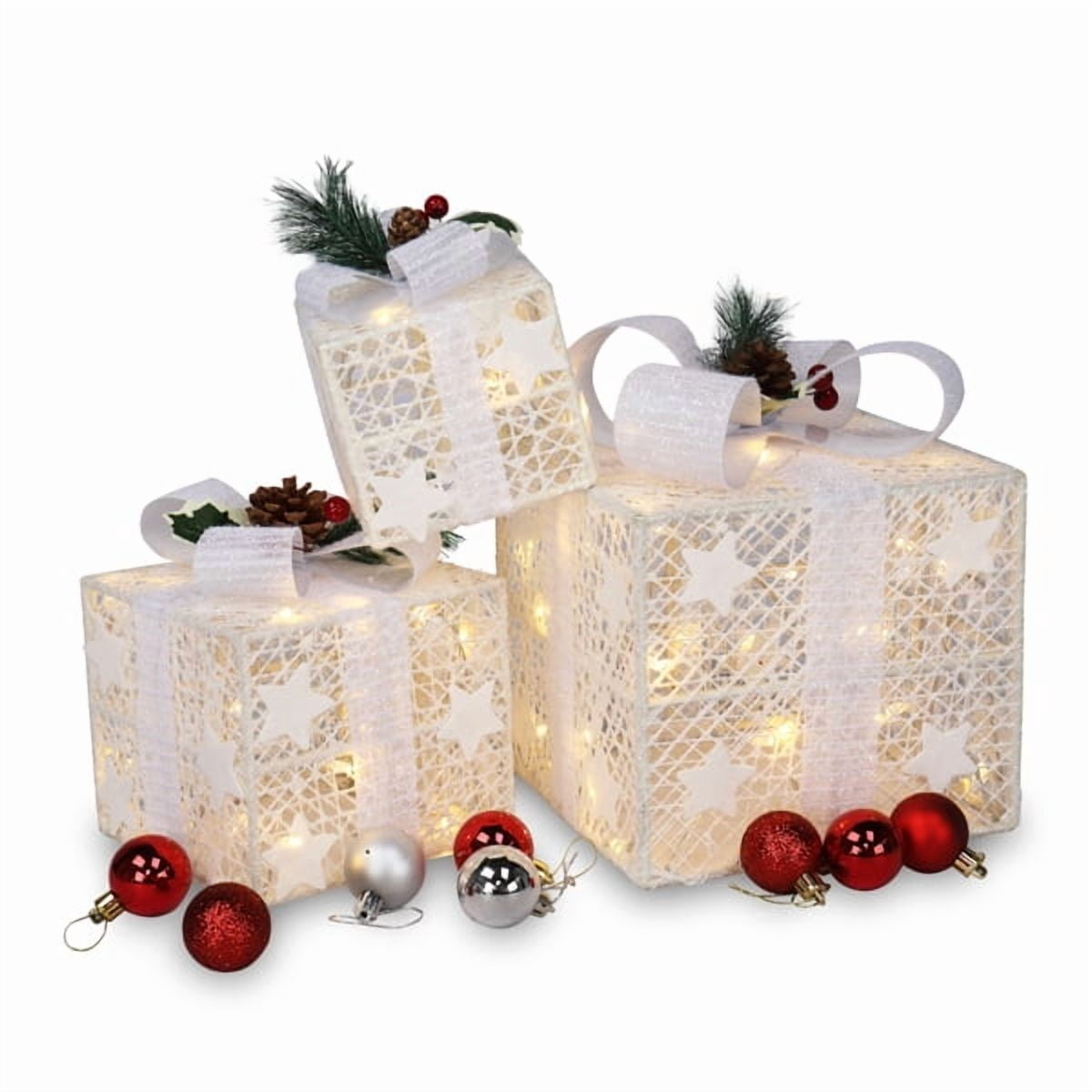 3-Piece Christmas Lighted Gift Boxes Set - 60 Warm White LEDs, Square ABS Plastic, Indoor/Outdoor Festive Decor for Home/Commercial Spaces