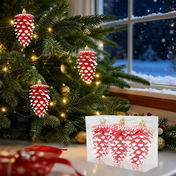 3-Piece Christmas Pinecone Ornaments, Plastic Fruit Decor Set, Hanging Tree Decorations, Festive Holiday Decor, Home Seasonal Display, 10.5cm